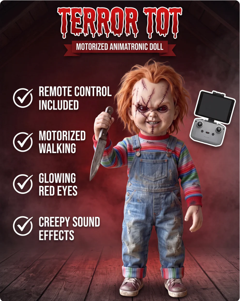 Motorized Animatronic Halloween Doll - TerrorTot Chucky withKnife